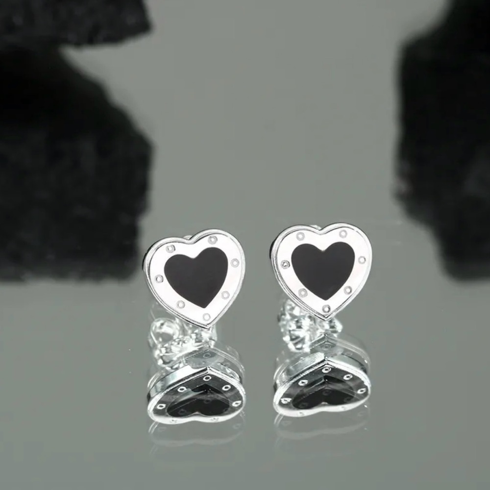 Solid Sterling Silver 925 classic style heart shape earrings